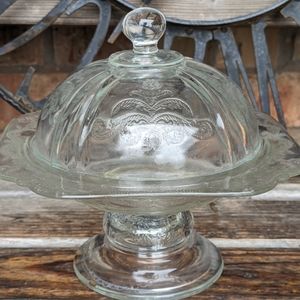 Vintage Federal Glass Recollections footed domed butter or candy dish